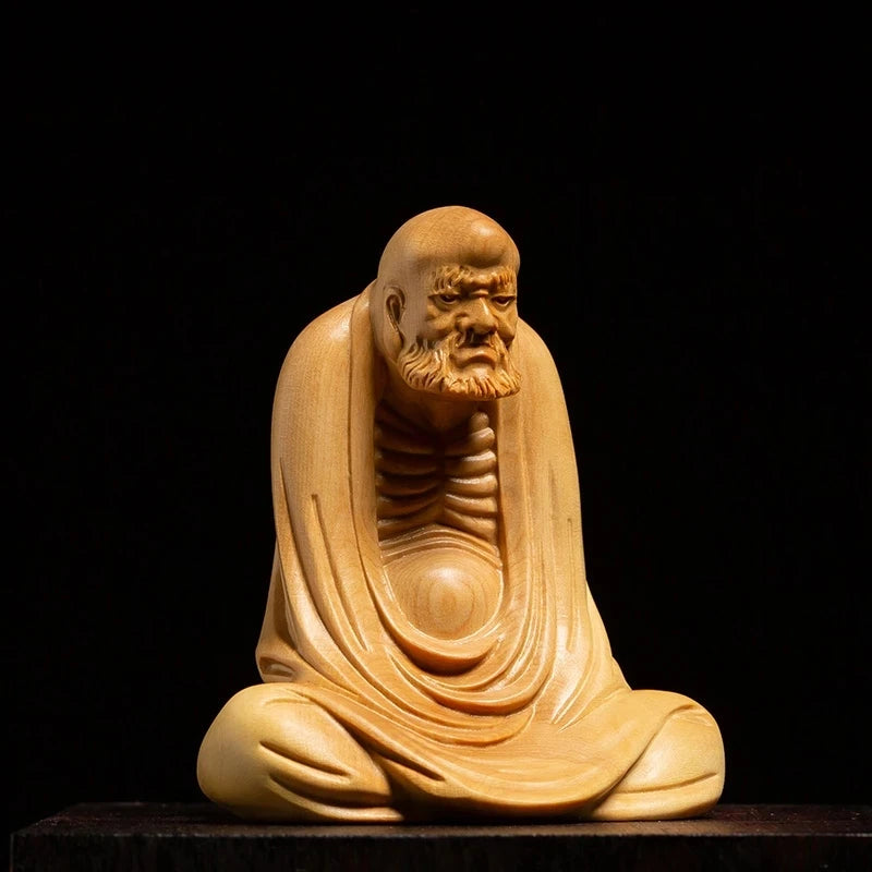 8CM Wood Carved Buddha Statue Zen Dharma Solid Wood Ornaments Home Crafts Chinese Style For Him