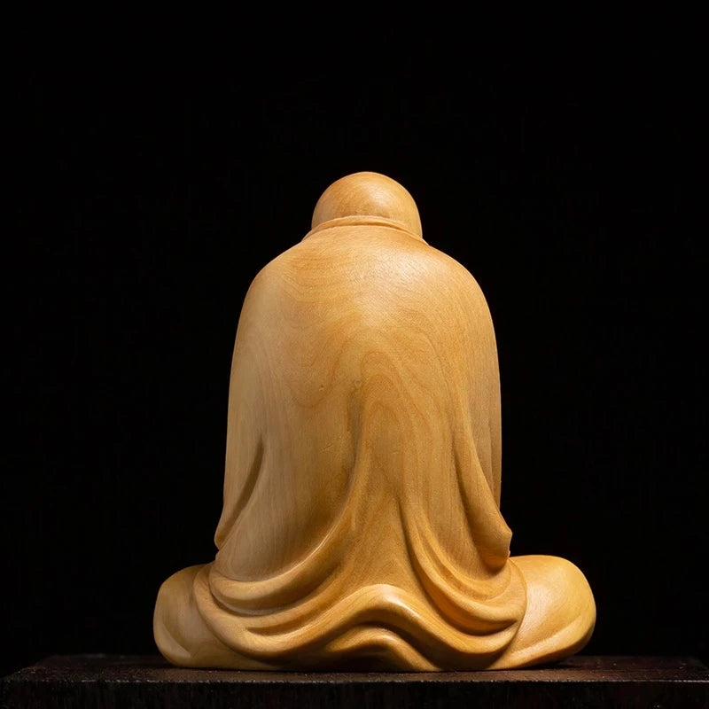 8CM Wood Carved Buddha Statue Zen Dharma Solid Wood Ornaments Home Crafts Chinese Style For Him