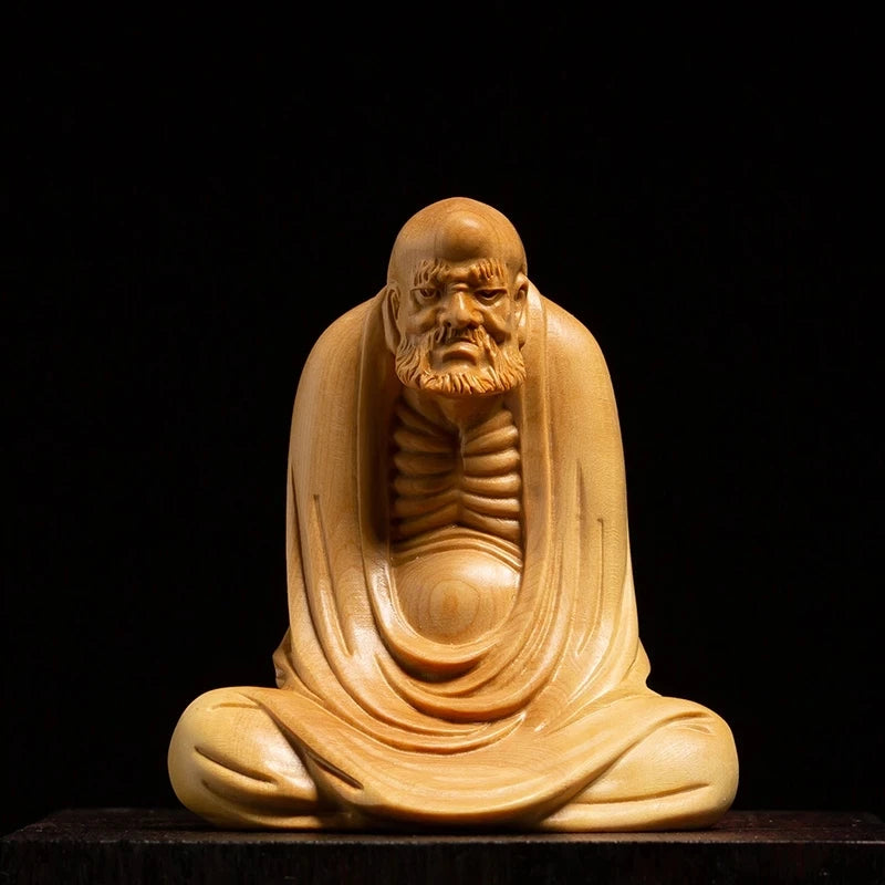 8CM Wood Carved Buddha Statue Zen Dharma Solid Wood Ornaments Home Crafts Chinese Style For Him