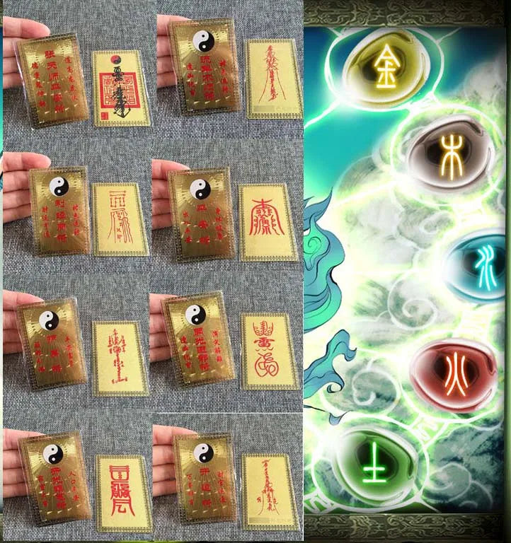 8P Geomantic omen master bring wealth Good luck Exorcise evil spirit FENG SHUI Golden Card Amulet all-powerful symbol talisman