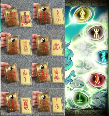 8P Geomantic omen master bring wealth Good luck Exorcise evil spirit FENG SHUI Golden Card Amulet all-powerful symbol talisman