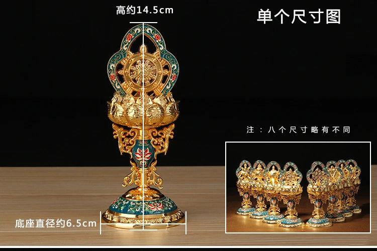 8PCS #  High-grade Tibet Nepal Buddhism Temple efficacious Tantric ritual gilding Eight Auspicious Symbols of Buddhism Statue