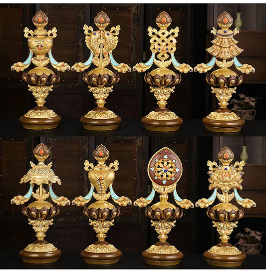 8PCS large # high-grade Buddhism home altar Shrine efficacious Worship Talisman gilding Eight auspicious symbols copper statue