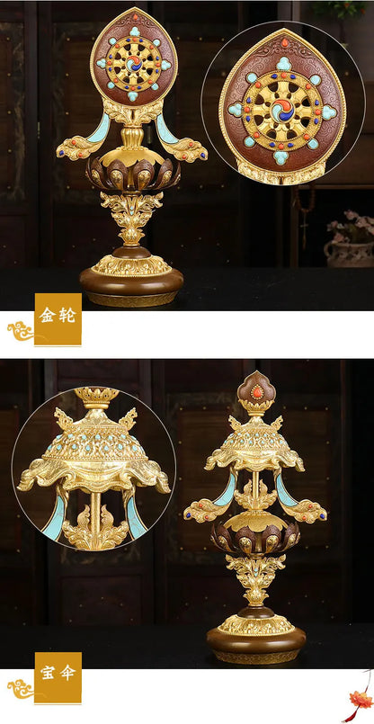 8PCS large # high-grade Buddhism home altar Shrine efficacious Worship Talisman gilding Eight auspicious symbols copper statue