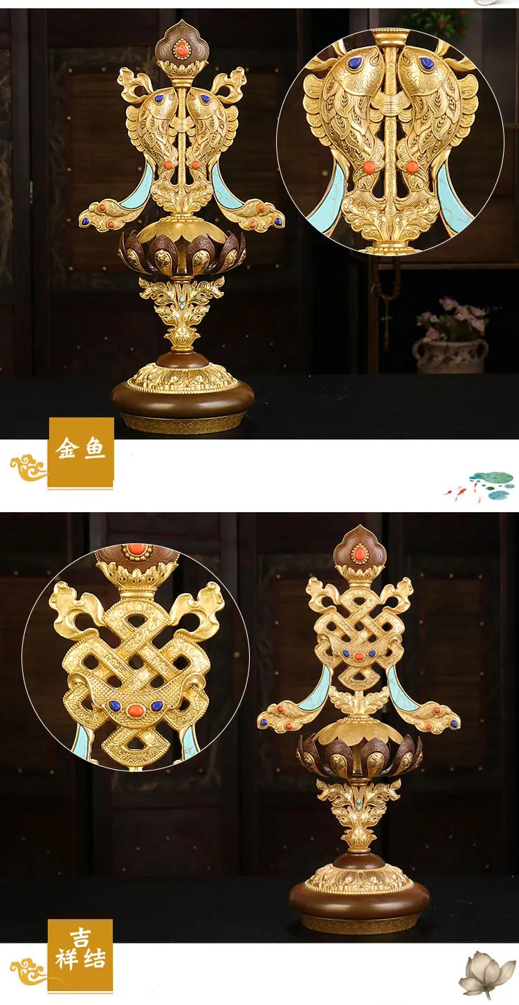 8PCS large # high-grade Buddhism home altar Shrine efficacious Worship Talisman gilding Eight auspicious symbols copper statue