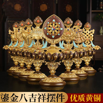 8PCS large # high-grade Buddhism home altar Shrine efficacious Worship Talisman gilding Eight auspicious symbols copper statue