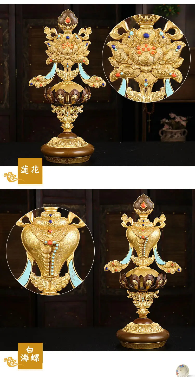 8PCS large # high-grade Buddhism home altar Shrine efficacious Worship Talisman gilding Eight auspicious symbols copper statue