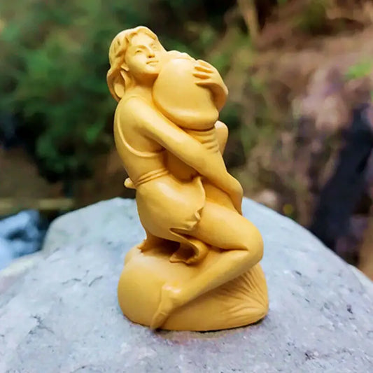 8X4X3 CM Boxwood Body Art Beauty Statue Beautiful Figure Lady and Ding Ding EROT Sculpture Desktop Home Décor