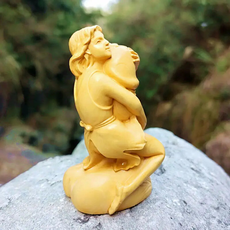 8X4X3 CM Boxwood Body Art Beauty Statue Beautiful Figure Lady and Ding Ding EROT Sculpture Desktop Home Décor