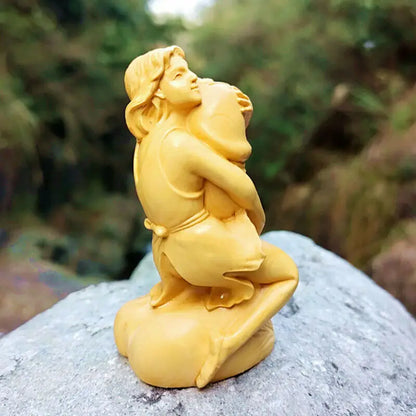 8X4X3 CM Boxwood Body Art Beauty Statue Beautiful Figure Lady and Ding Ding EROT Sculpture Desktop Home Décor