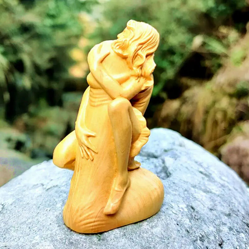 8X4X3 CM Boxwood Body Art Beauty Statue Beautiful Figure Lady and Ding Ding EROT Sculpture Desktop Home Décor