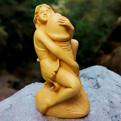 8X4X3 CM Boxwood Body Art Beauty Statue Beautiful Figure Lady and Ding Ding EROT Sculpture Desktop Home Décor