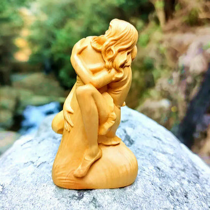 8X4X3 CM Boxwood Body Art Beauty Statue Beautiful Figure Lady and Ding Ding EROT Sculpture Desktop Home Décor