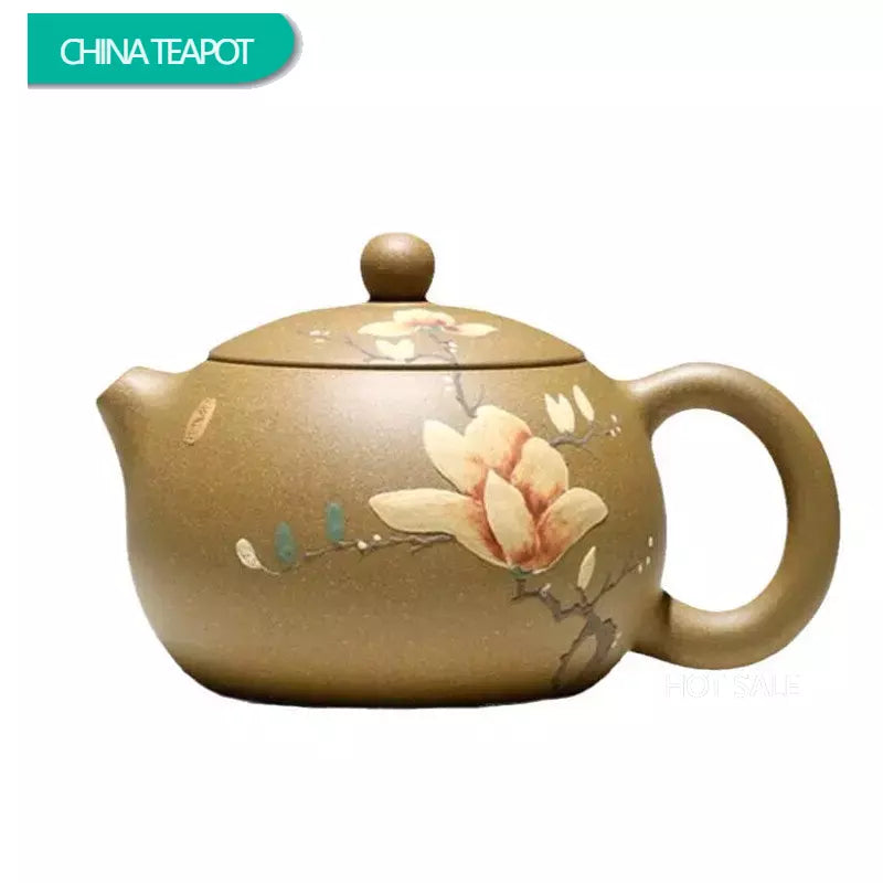 230ml Chinese Yixing High-end Purple Clay Teapots Famous Mud-painted Flower Pattern Handmade Xishi Tea Pot  Kettle Zisha Tea Set