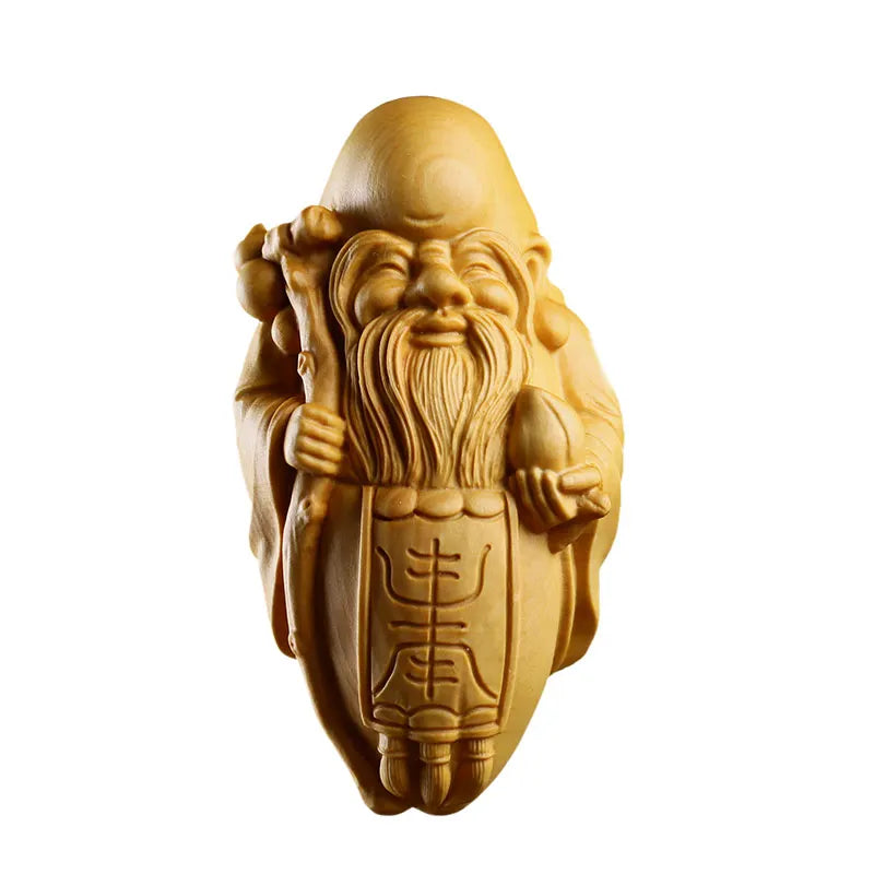 8cm Antarctic Star Figurines Collection Shouxing Wood Staute Boxwood Carving Handicraft Birthday Present