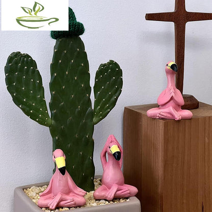 3 Pieces Yoga Flamingo Statue Ornament for Restaurant Bookshelf Dining Room