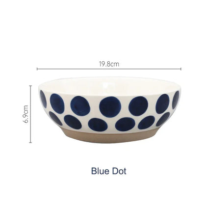 8inch Ceramic Large Ramen Bowl Red Blue Dot Soup Salad Bowl Porcelain Japanese Noodle Bowl Dinnerware
