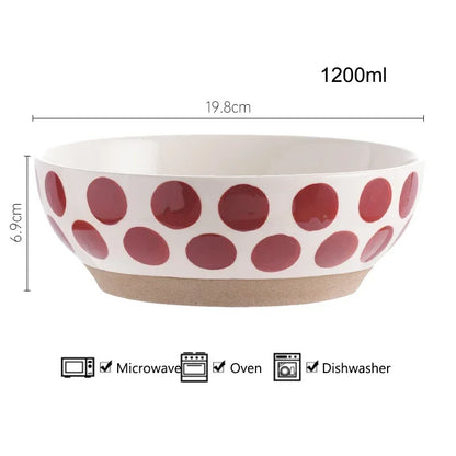 8inch Ceramic Large Ramen Bowl Red Blue Dot Soup Salad Bowl Porcelain Japanese Noodle Bowl Dinnerware
