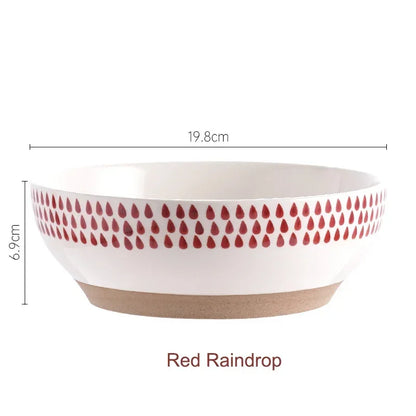 8inch Ceramic Large Ramen Bowl Red Blue Dot Soup Salad Bowl Porcelain Japanese Noodle Bowl Dinnerware