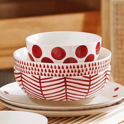 8inch Ceramic Large Ramen Bowl Red Blue Dot Soup Salad Bowl Porcelain Japanese Noodle Bowl Dinnerware