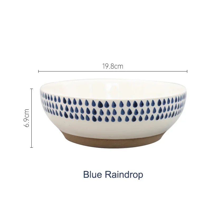 8inch Ceramic Large Ramen Bowl Red Blue Dot Soup Salad Bowl Porcelain Japanese Noodle Bowl Dinnerware
