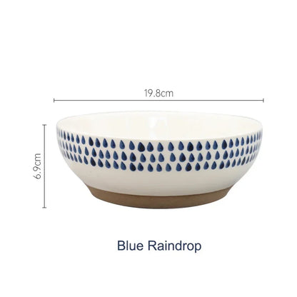 8inch Ceramic Large Ramen Bowl Red Blue Dot Soup Salad Bowl Porcelain Japanese Noodle Bowl Dinnerware