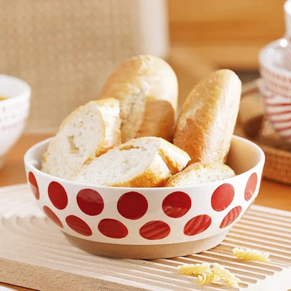 8inch Ceramic Large Ramen Bowl Red Blue Dot Soup Salad Bowl Porcelain Japanese Noodle Bowl Dinnerware