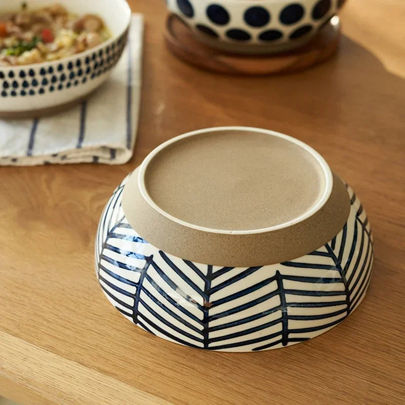 8inch Ceramic Large Ramen Bowl Red Blue Dot Soup Salad Bowl Porcelain Japanese Noodle Bowl Dinnerware