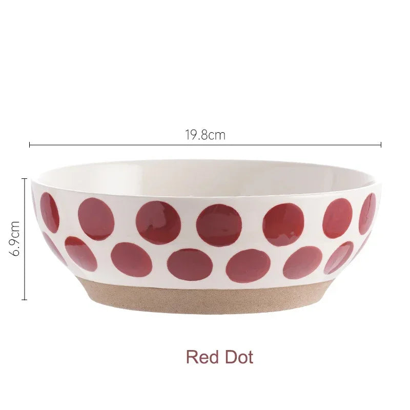 8inch Ceramic Large Ramen Bowl Red Blue Dot Soup Salad Bowl Porcelain Japanese Noodle Bowl Dinnerware