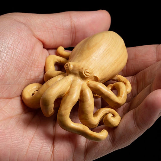 8mm Octopus Statue Boxwood Animal Sculpture Home Decor Wall Decoration Collection Wood statue Feng Shui Pendant Sculpture