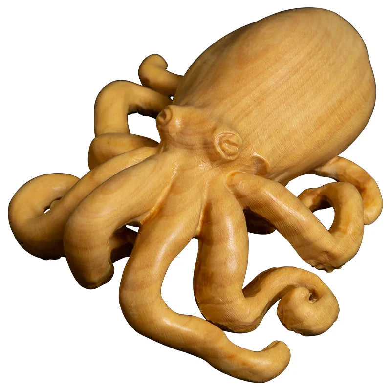 8mm Octopus Statue Boxwood Animal Sculpture Home Decor Wall Decoration Collection Wood statue Feng Shui Pendant Sculpture