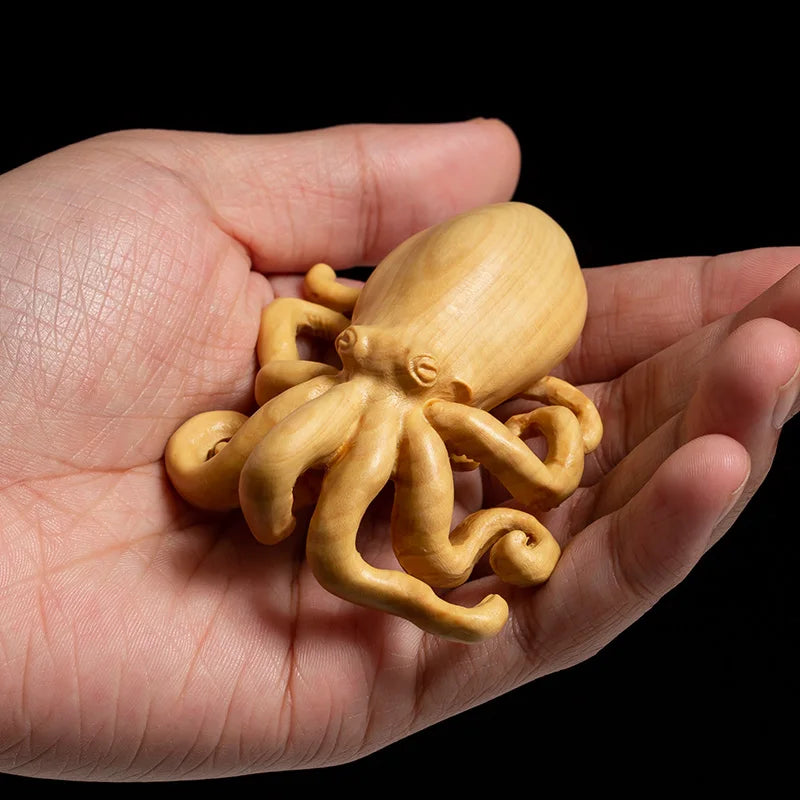 8mm Octopus Statue Boxwood Animal Sculpture Home Decor Wall Decoration Collection Wood statue Feng Shui Pendant Sculpture
