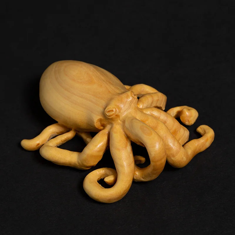 8mm Octopus Statue Boxwood Animal Sculpture Home Decor Wall Decoration Collection Wood statue Feng Shui Pendant Sculpture
