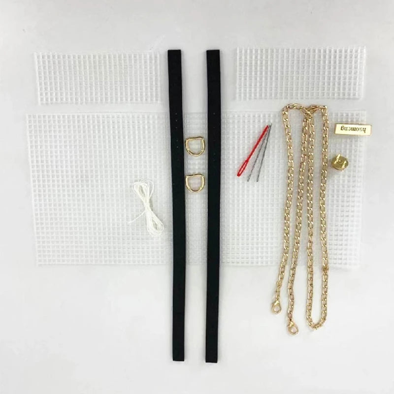 8pcs/set Plush Mesh Weaving Plastic Kit Craft DIY Handbag Bag Accessories