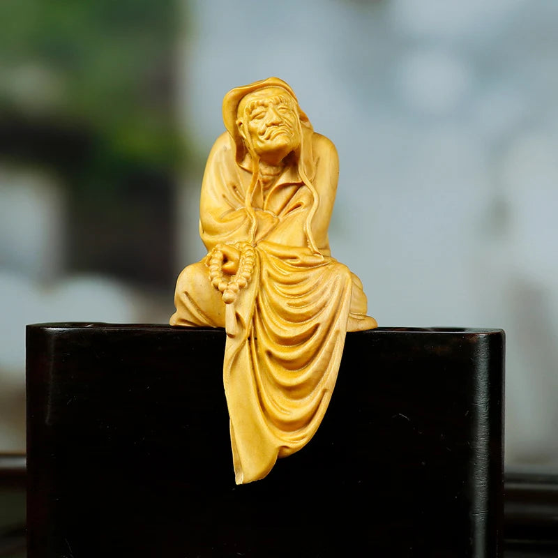 9/13 Cm Dharma Buddha Statue Chinese Home Boxwood Sculpture Crafts Exquisite Figures Wood Decoration Zen Dharma Home Decor