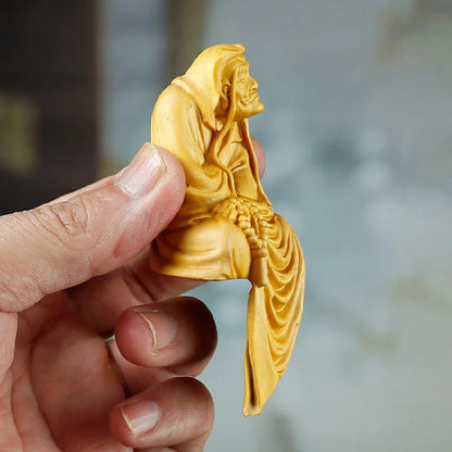 9/13 Cm Dharma Buddha Statue Chinese Home Boxwood Sculpture Crafts Exquisite Figures Wood Decoration Zen Dharma Home Decor