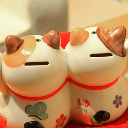 9.5 inch Ceramic Maneki Neko Statue Lucky Cat Money Box Fortune Cat Piggy Bank Feng Shui Figurine Wedding Gift Marriage License