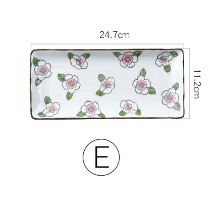 9.7 inch Japanese Sushi Plate Ceramic Dinner Plate Flower Fruit Dinnerware Rectangle Dinner Dishes Household Plate