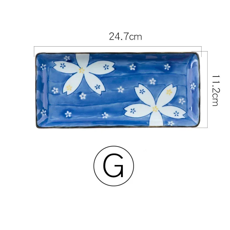 9.7 inch Japanese Sushi Plate Ceramic Dinner Plate Flower Fruit Dinnerware Rectangle Dinner Dishes Household Plate