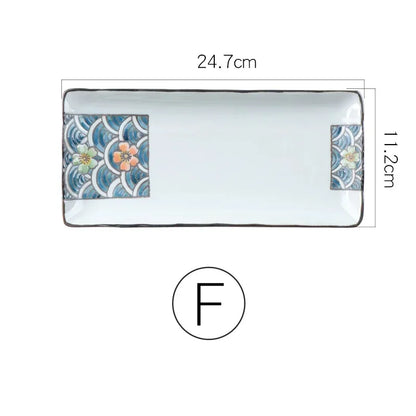 9.7 inch Japanese Sushi Plate Ceramic Dinner Plate Flower Fruit Dinnerware Rectangle Dinner Dishes Household Plate