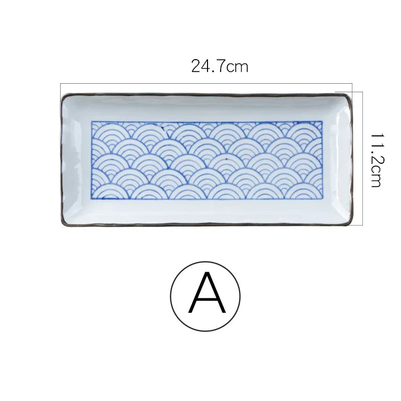 9.7 inch Japanese Sushi Plate Ceramic Dinner Plate Flower Fruit Dinnerware Rectangle Dinner Dishes Household Plate