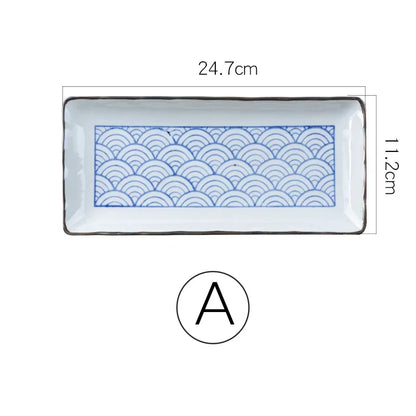 9.7 inch Japanese Sushi Plate Ceramic Dinner Plate Flower Fruit Dinnerware Rectangle Dinner Dishes Household Plate