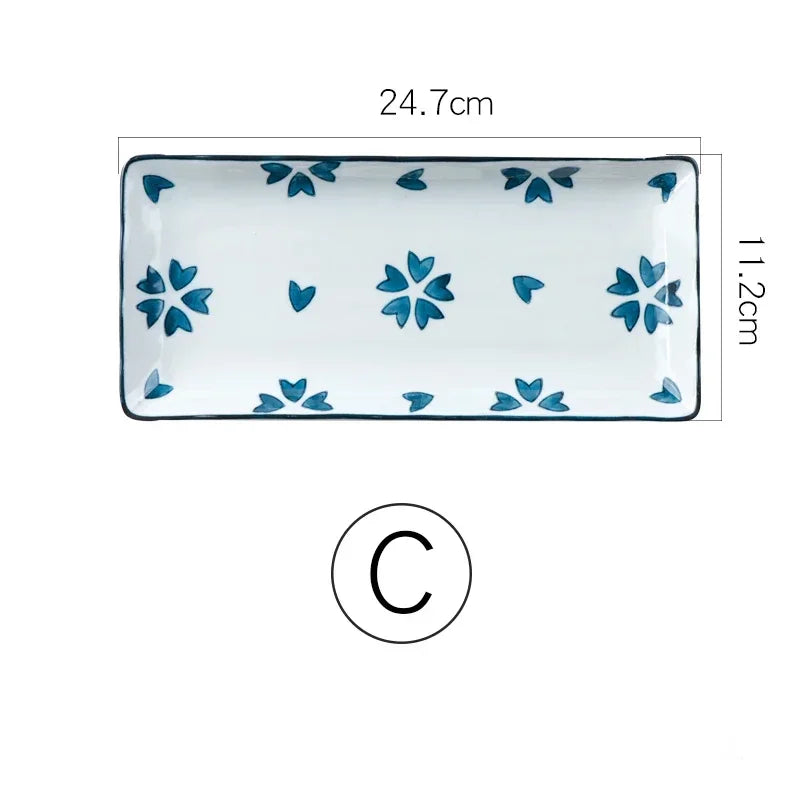 9.7 inch Japanese Sushi Plate Ceramic Dinner Plate Flower Fruit Dinnerware Rectangle Dinner Dishes Household Plate