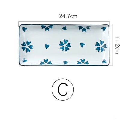 9.7 inch Japanese Sushi Plate Ceramic Dinner Plate Flower Fruit Dinnerware Rectangle Dinner Dishes Household Plate