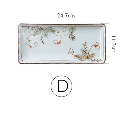 9.7 inch Japanese Sushi Plate Ceramic Dinner Plate Flower Fruit Dinnerware Rectangle Dinner Dishes Household Plate