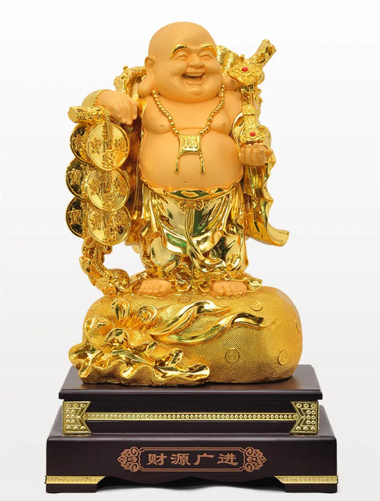 9" Aureate resin Laughing Buddha statue Maitreya Buddha world is yours statue decoration living room big belly Buddha home decor