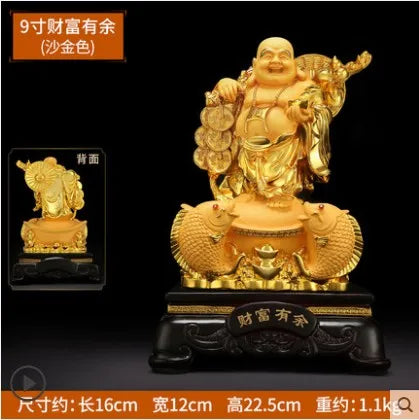 9" Aureate resin Laughing Buddha statue Maitreya Buddha world is yours statue decoration living room big belly Buddha home decor