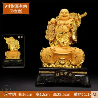 9" Aureate resin Laughing Buddha statue Maitreya Buddha world is yours statue decoration living room big belly Buddha home decor