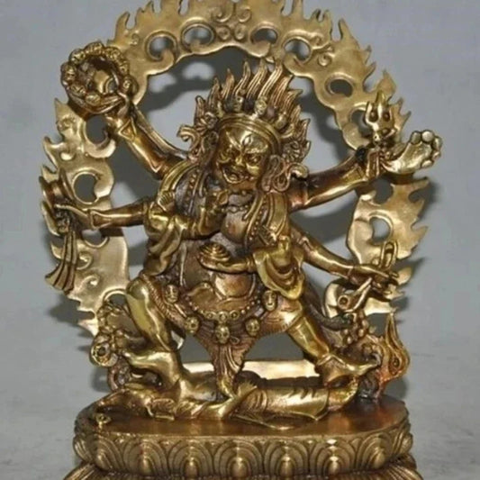 9" Tibet Buddhism Bronze Gilt 6 Arms Vajra Mahakala God Buddha Ganesha Statue
