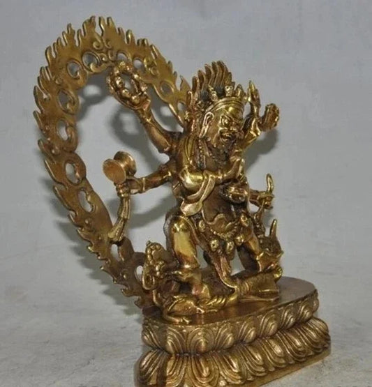 9" Tibet Buddhism Bronze Gilt 6 Arms Vajra Mahakala God Buddha Ganesha Statue